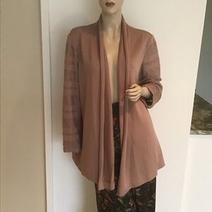Misook Tan Beige Textured‎ Knit Open Front Collar Cardigan Jacket Blazer L